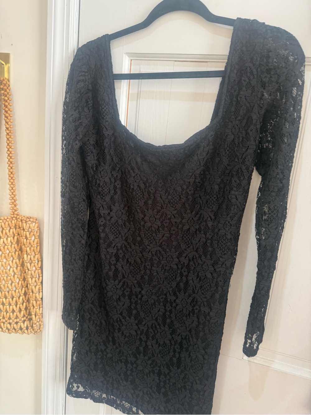 Urban Outfitters Black Lace Long-Sleeve Scoop Neck Dress